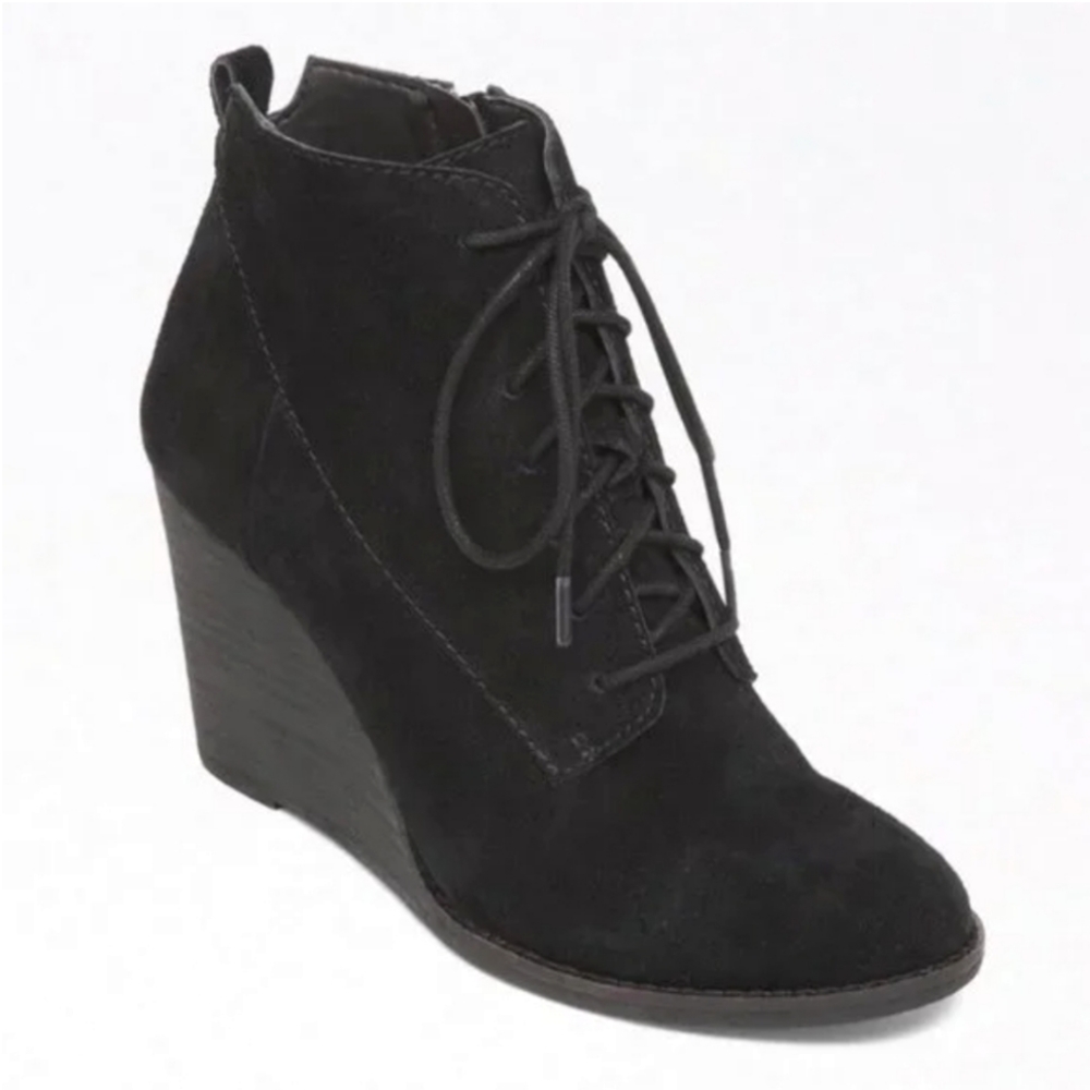 Lucky Brand Women's Black Suede Size Zip Wedge Heel Ankle Booties Boots sz8